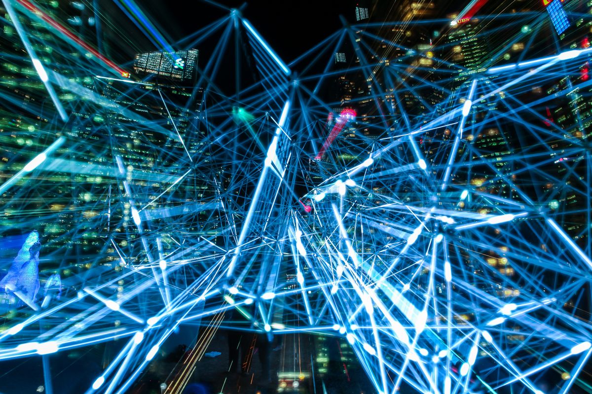 Connected cloud infrastructure at night